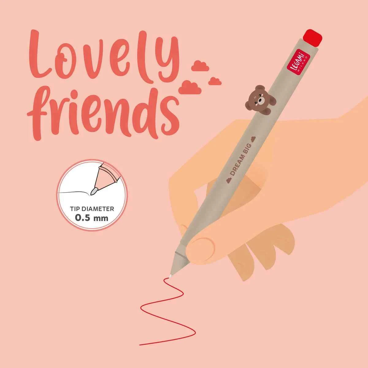 Legami | Gel pen with "Dream Big" Teddy Bear Animal Decoration - Lovely Friends