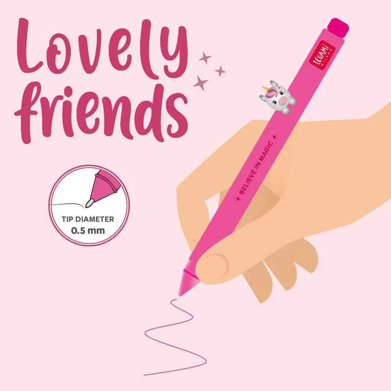 Legami | Gel Pen with "Believe in Magic" Unicorn Animal Decoration - Lovely Friends
