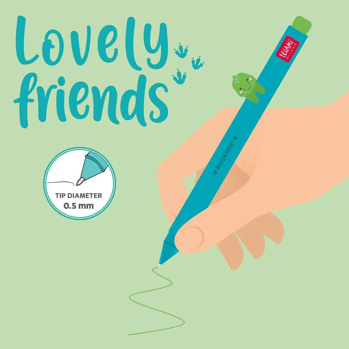 Legami | Gel Pen with 'Rooarrr' Dino Animal Decoration - Lovely Friends