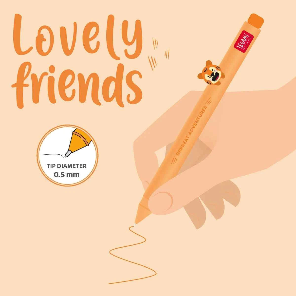 Legami | Gel pen with "Grrreat Adventures" Tiger Animal Decoration - Lovely Friends