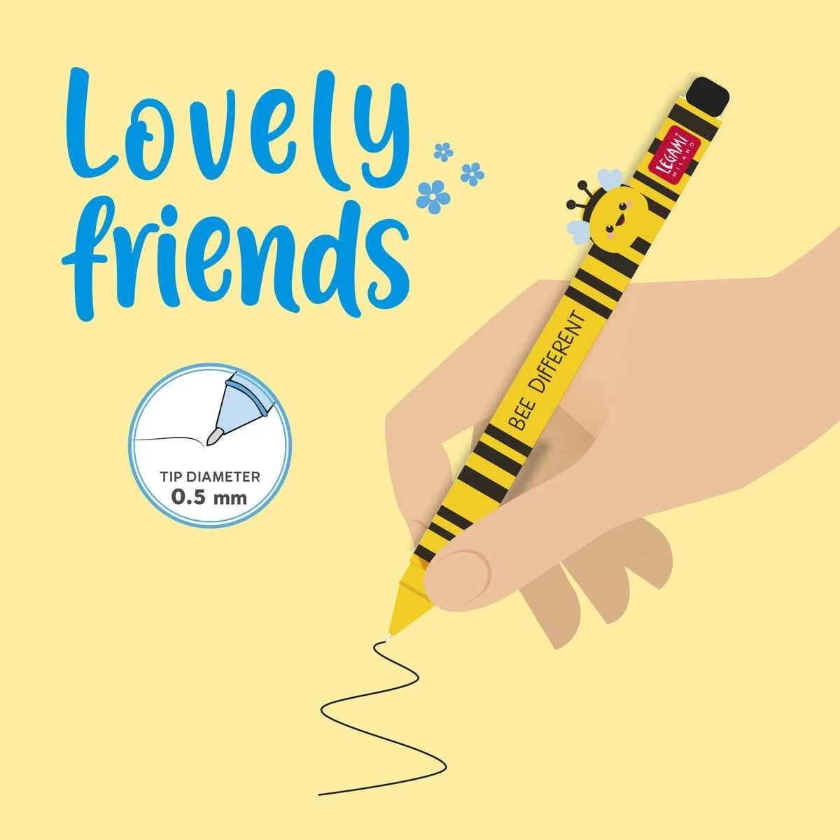 Legami | Gel Pen with "Bee Different" Bee Animal Decoration - Lovely Friends