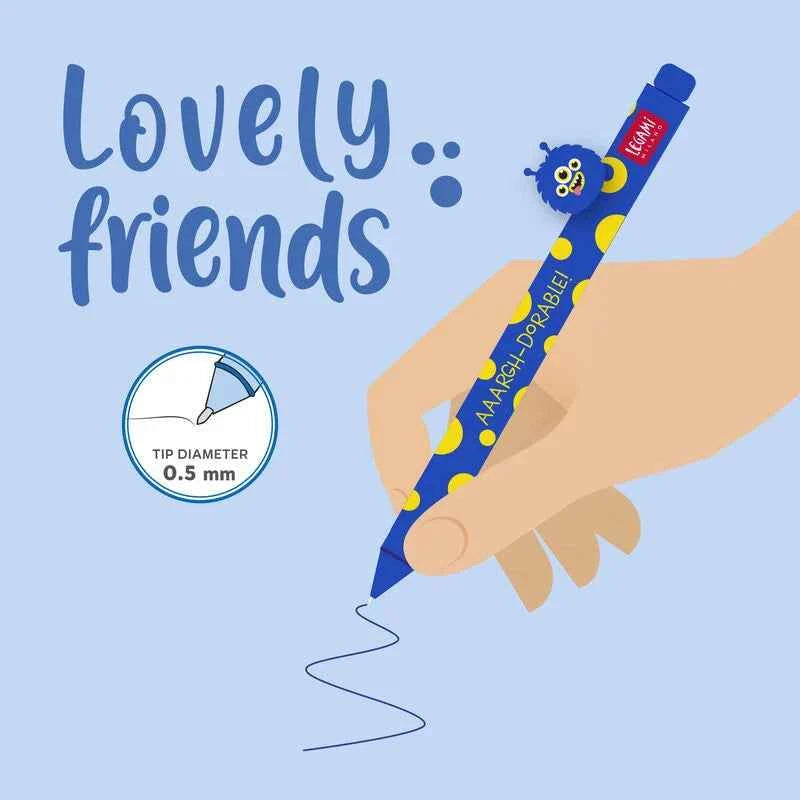 Legami | Gel Pen with 'Aaargh-dorable!' Monster Animal Decoration - Lovely Friends