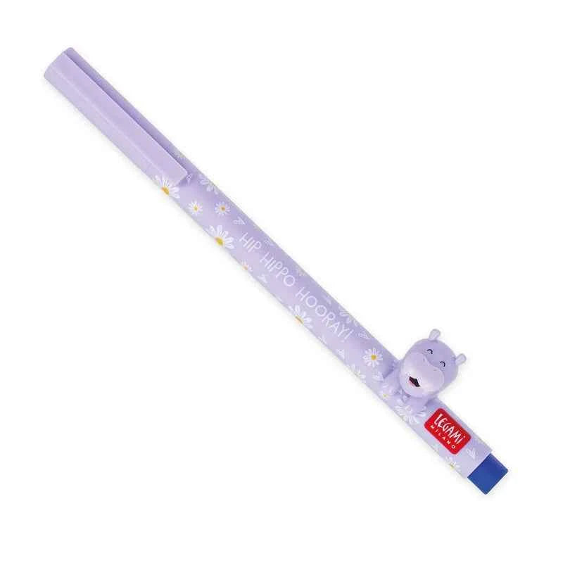 Legami | Gel Pen with "Hip Hippo Hooray" Hippo Animal Decoration - Lovely Friends