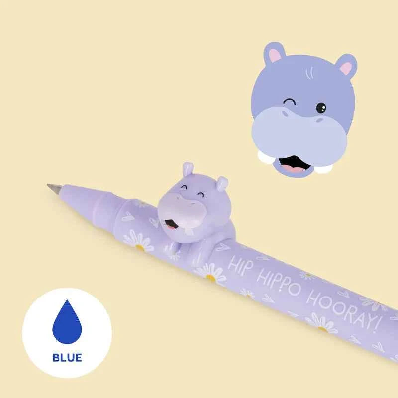 Legami | Gel Pen with "Hip Hippo Hooray" Hippo Animal Decoration - Lovely Friends