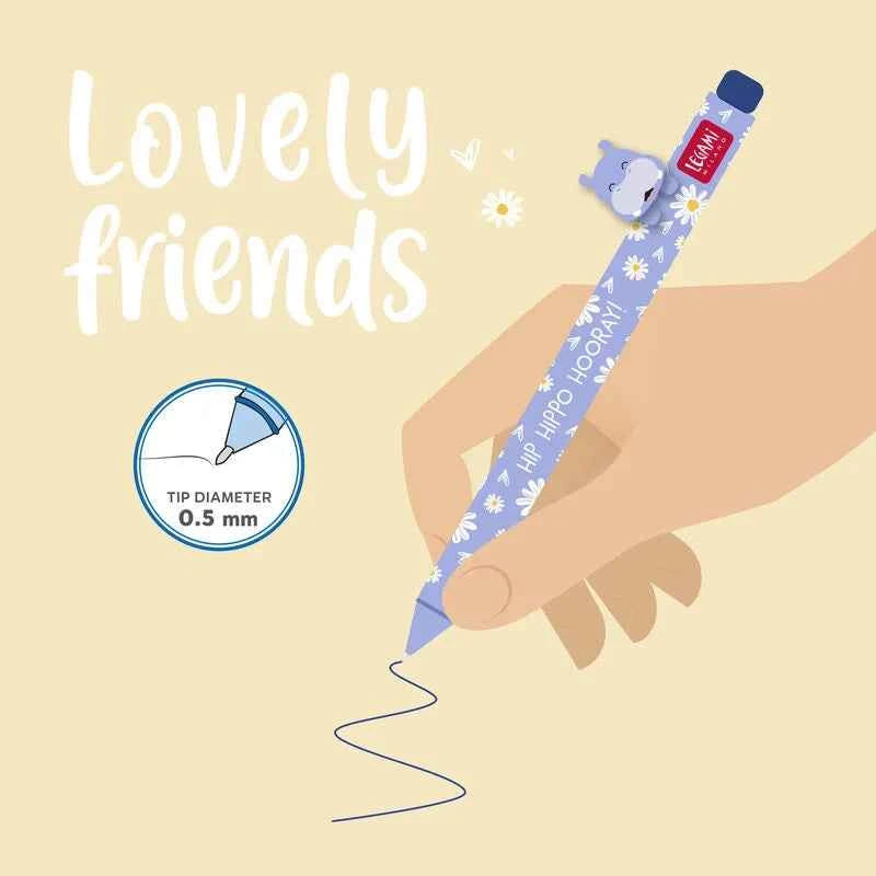 Legami | Gel Pen with "Hip Hippo Hooray" Hippo Animal Decoration - Lovely Friends