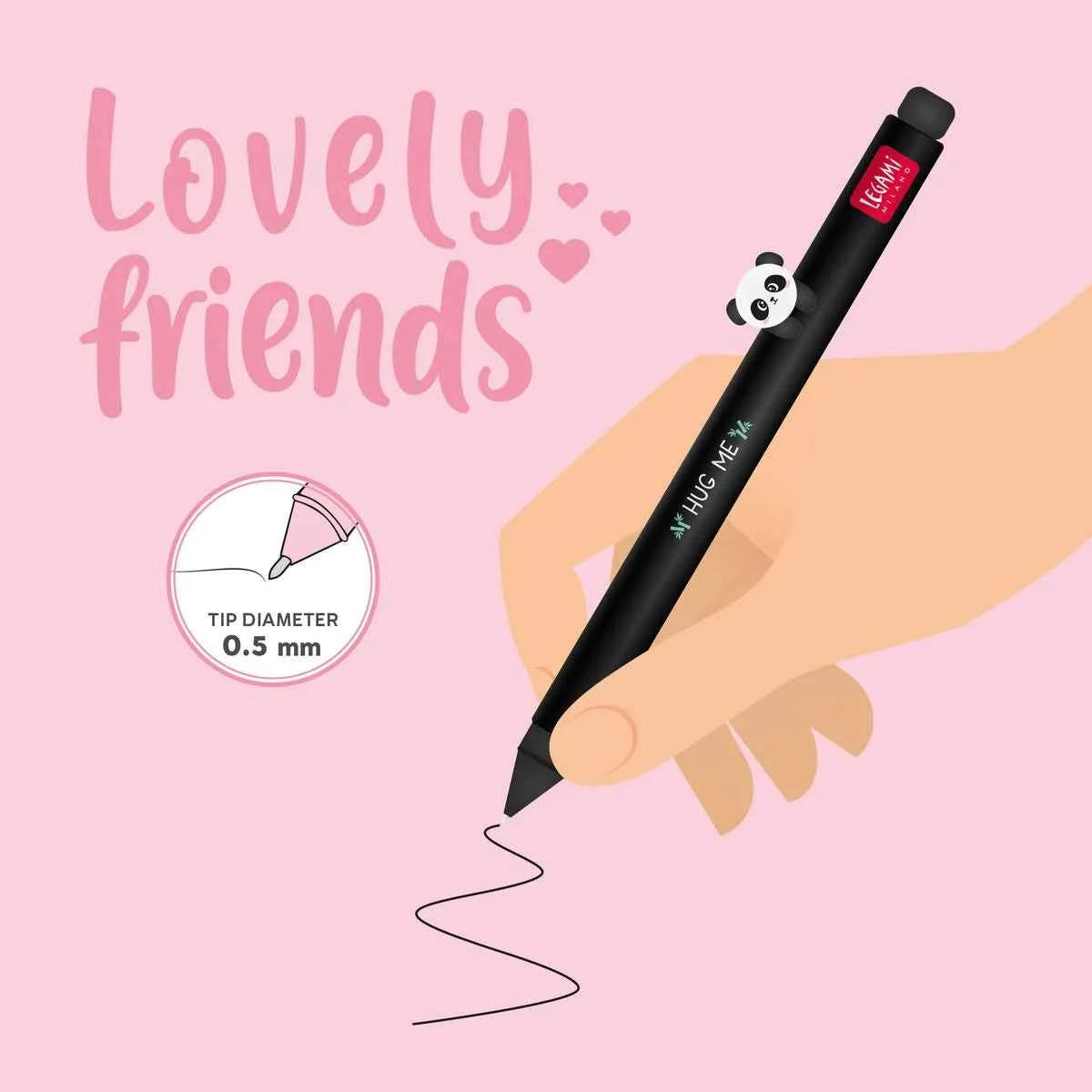 Legami | Gel Pen with "Hug Me" Panda Animal Decoration - Lovely Friends