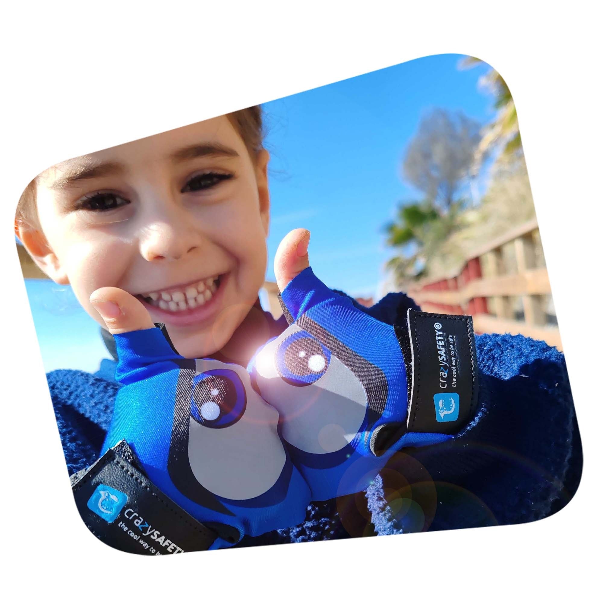 Crazy Safety | Blauw Fietshandschoenen Met Reflecterende Ogen
