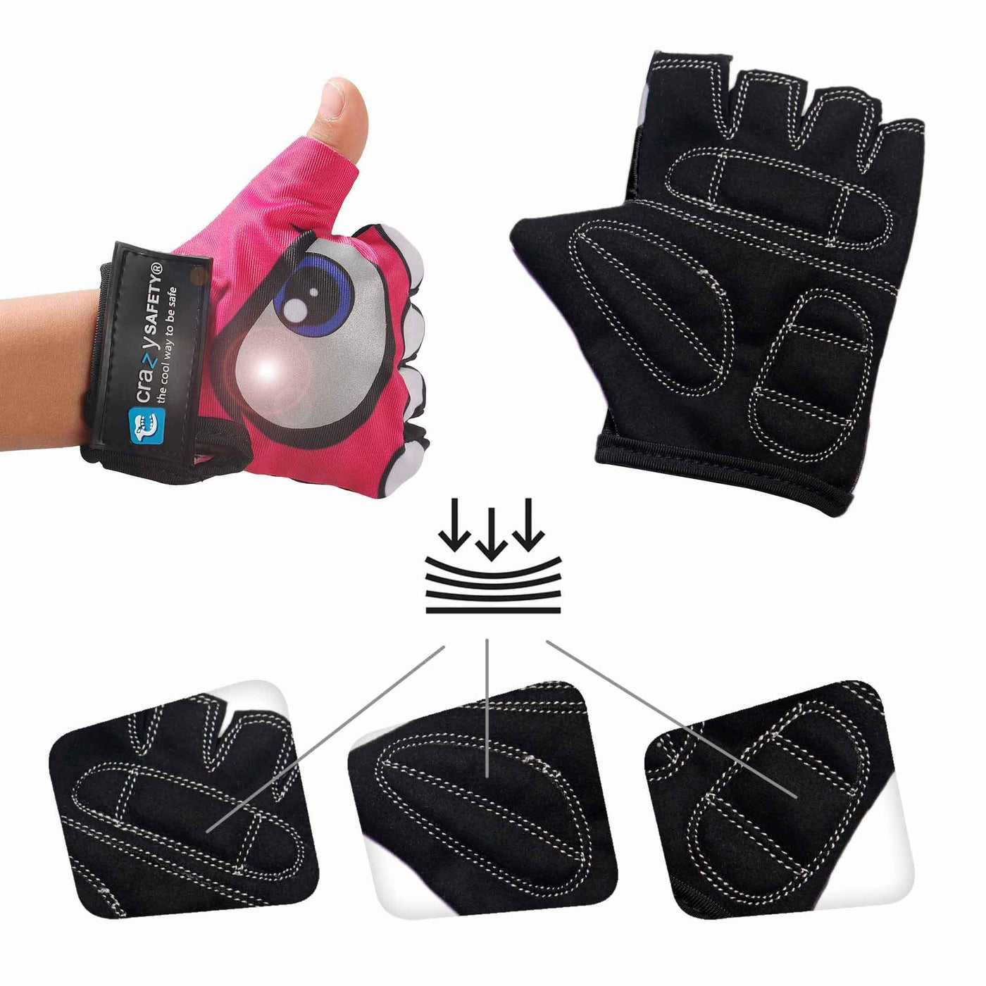 Crazy Safety | Pink Bicycle Gloves With Reflective Eyes