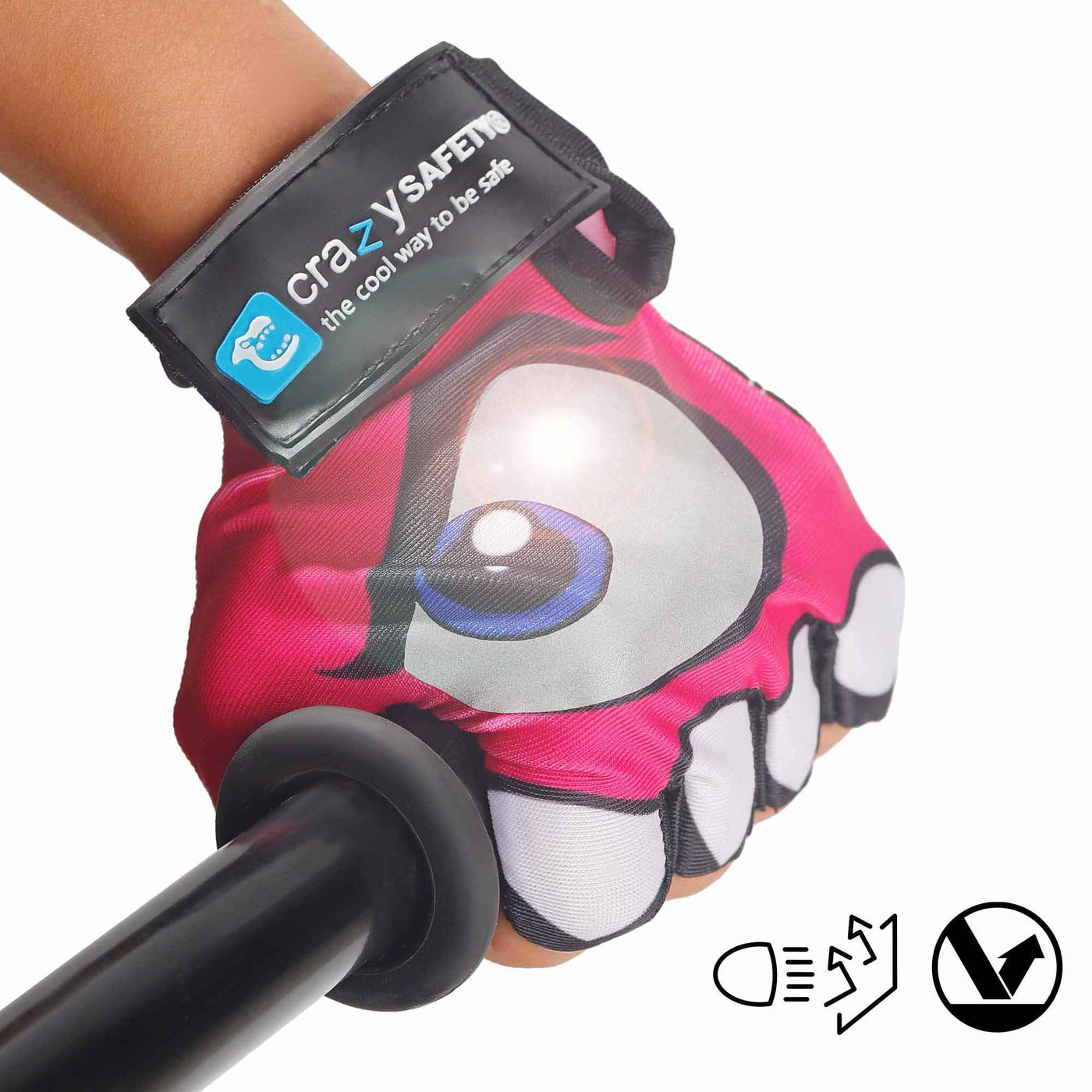 Crazy Safety | Pink Cycling Gloves With Reflective Eyes
