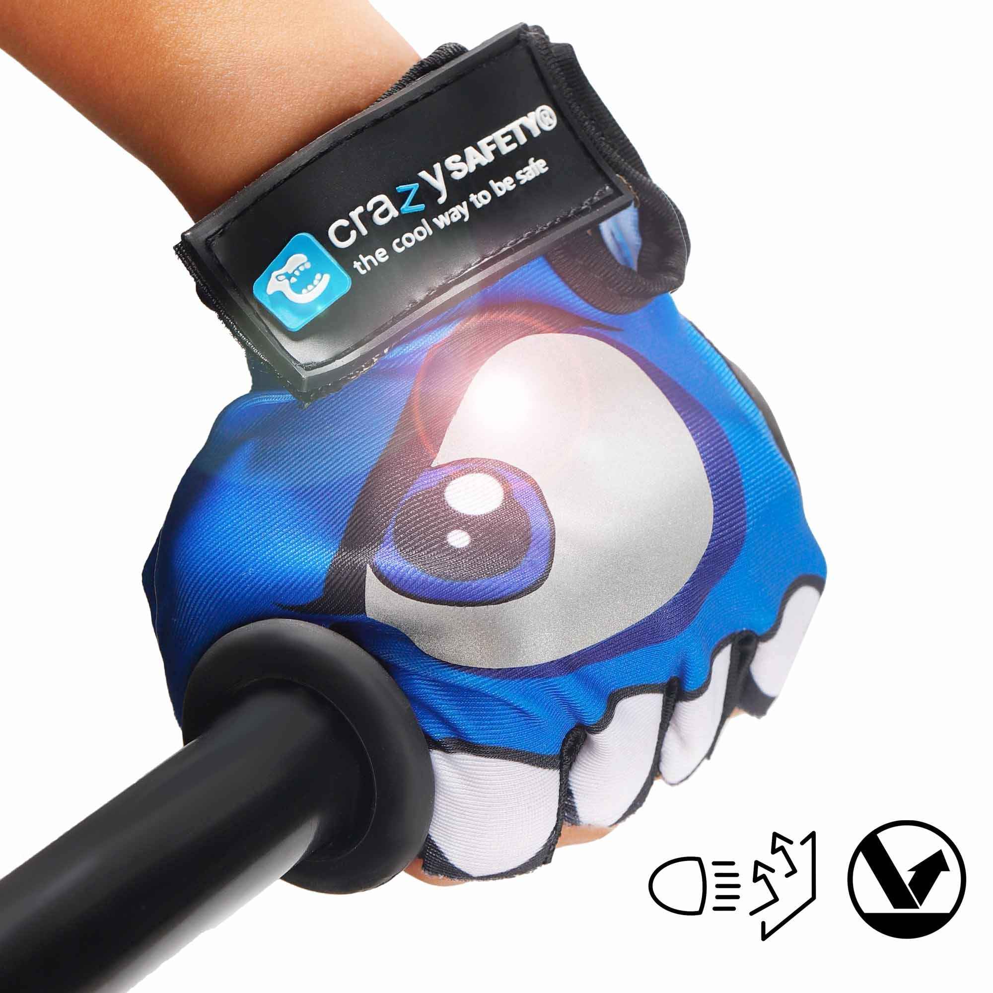 Crazy Safety | Blue Cycling Gloves with Reflective Eyes