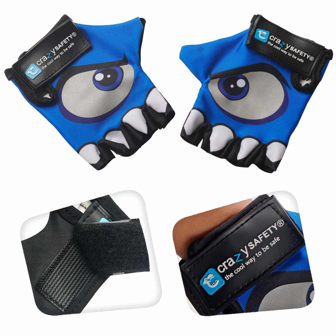 Crazy Safety | Blue Cycling Gloves With Reflective Eyes