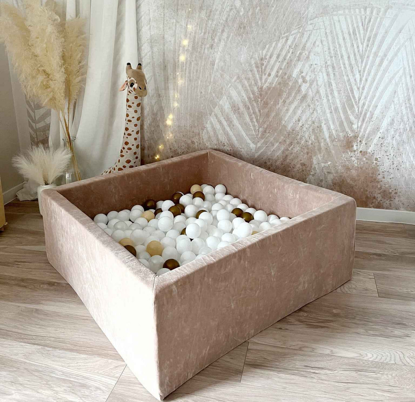 Moje | Vierkant Ballenbad Soft Velvet - Dark Beige 106x106x40 cm + Ballen