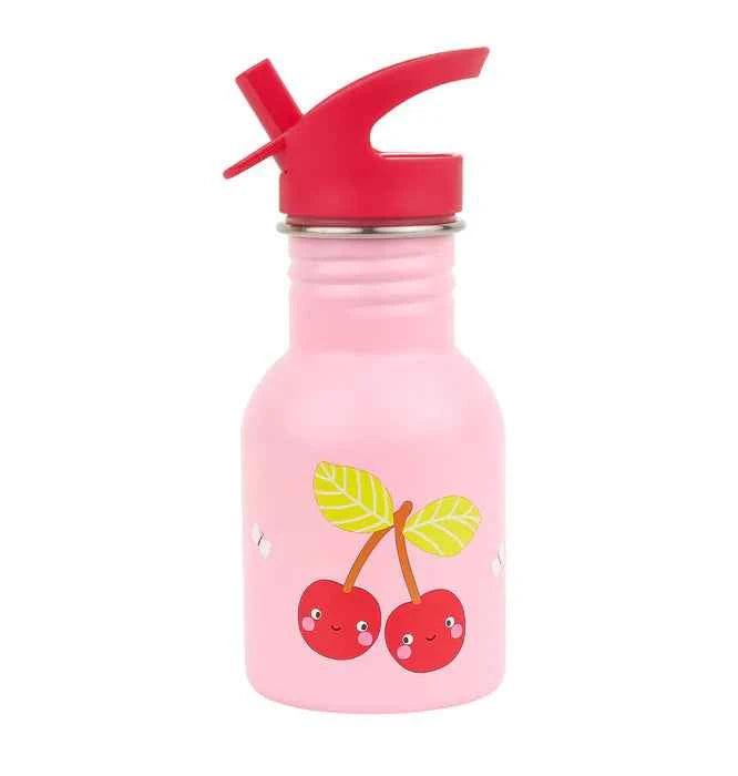 A Little Lovely Company | Small Stainless Steel Drink Bottle with Cheerful Cherries
