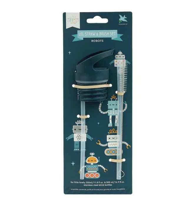 A Little Lovely Company | Robot Cap, Straw & Brush Set