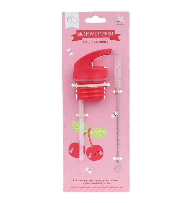 A Little Lovely Company | Lid, Straw & Brush Set Cheerful Cherries