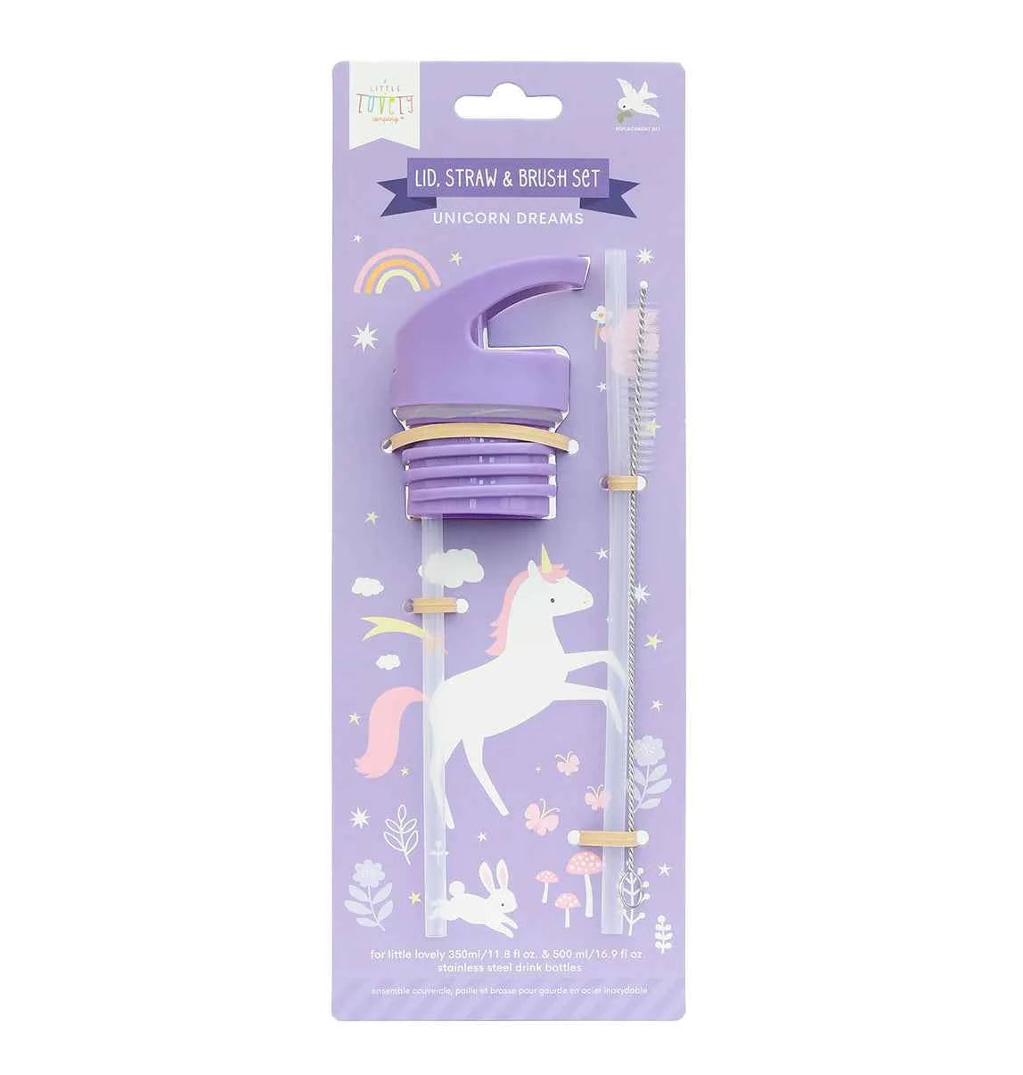 A Little Lovely Company | Lid, Straw & Brush Set Unicorn Dreams