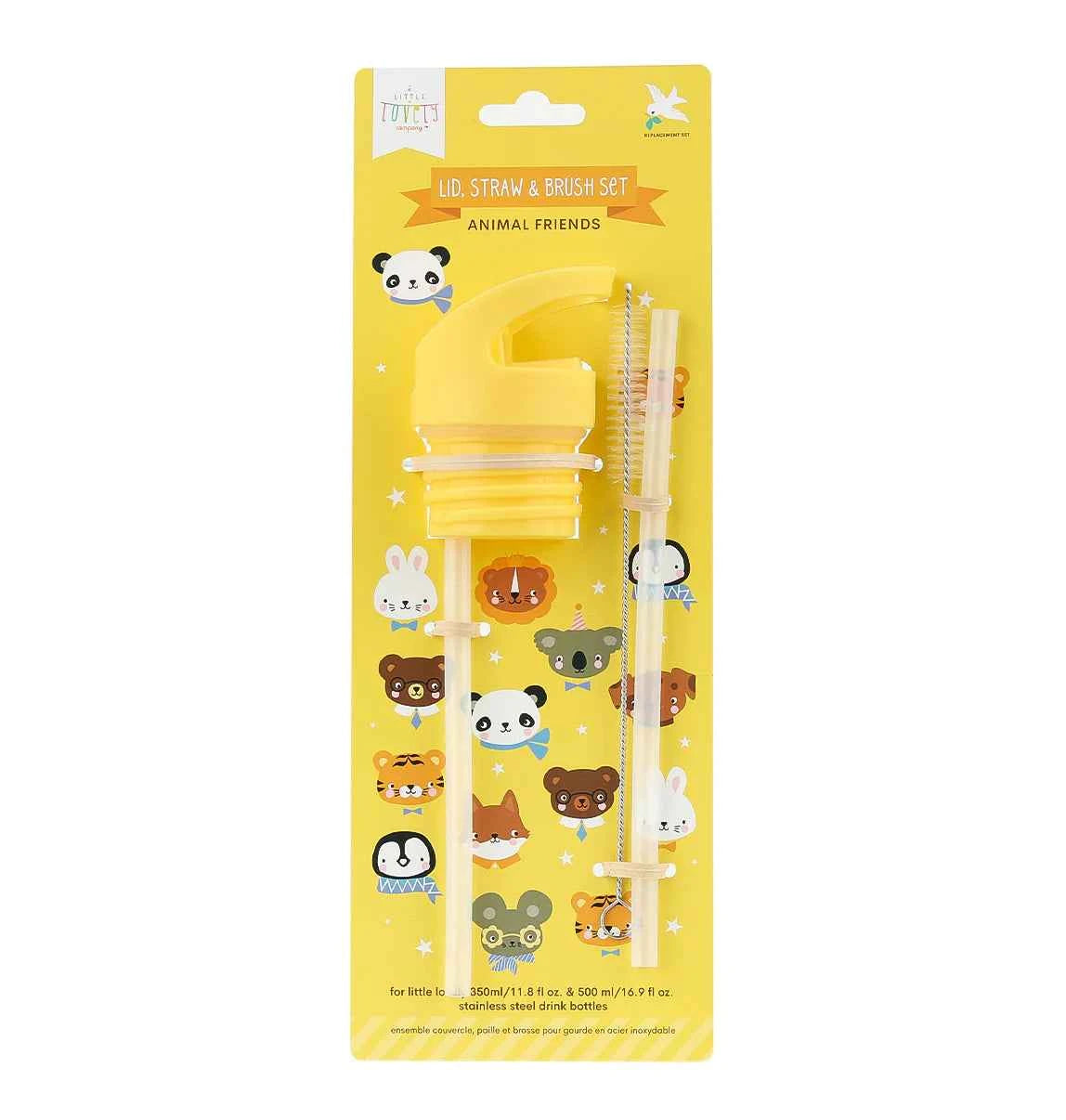 A Little Lovely Company | Animal Friends Cap, Straw & Brush Set