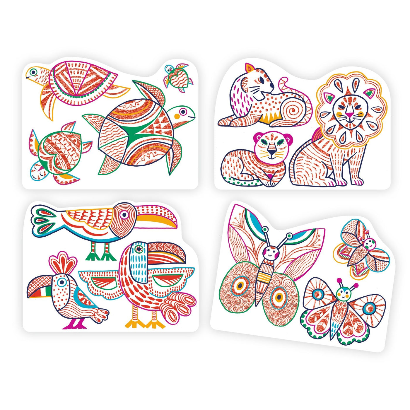 Djeco | Verborgen Kleurplaten  Wilde Dierenfamilies