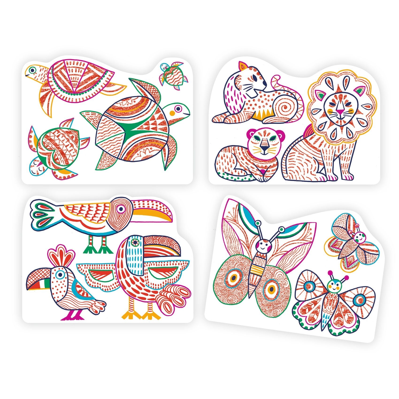 Djeco | Verborgen Kleurplaten  Wilde Dierenfamilies