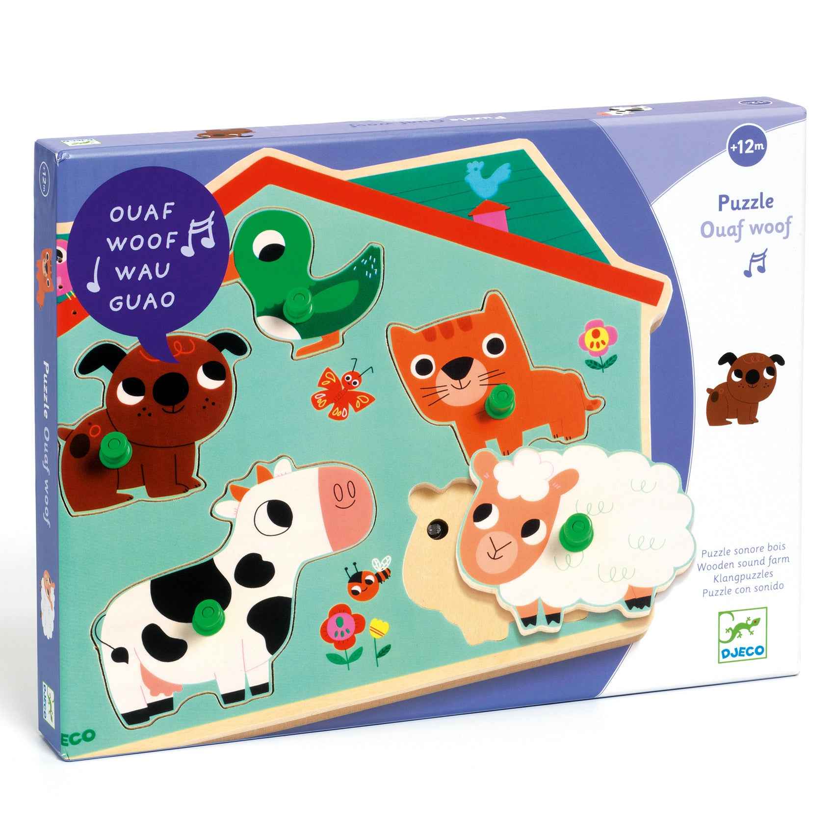 Djeco | Puzzle Ouaf Woof - Wooden Sound Farm