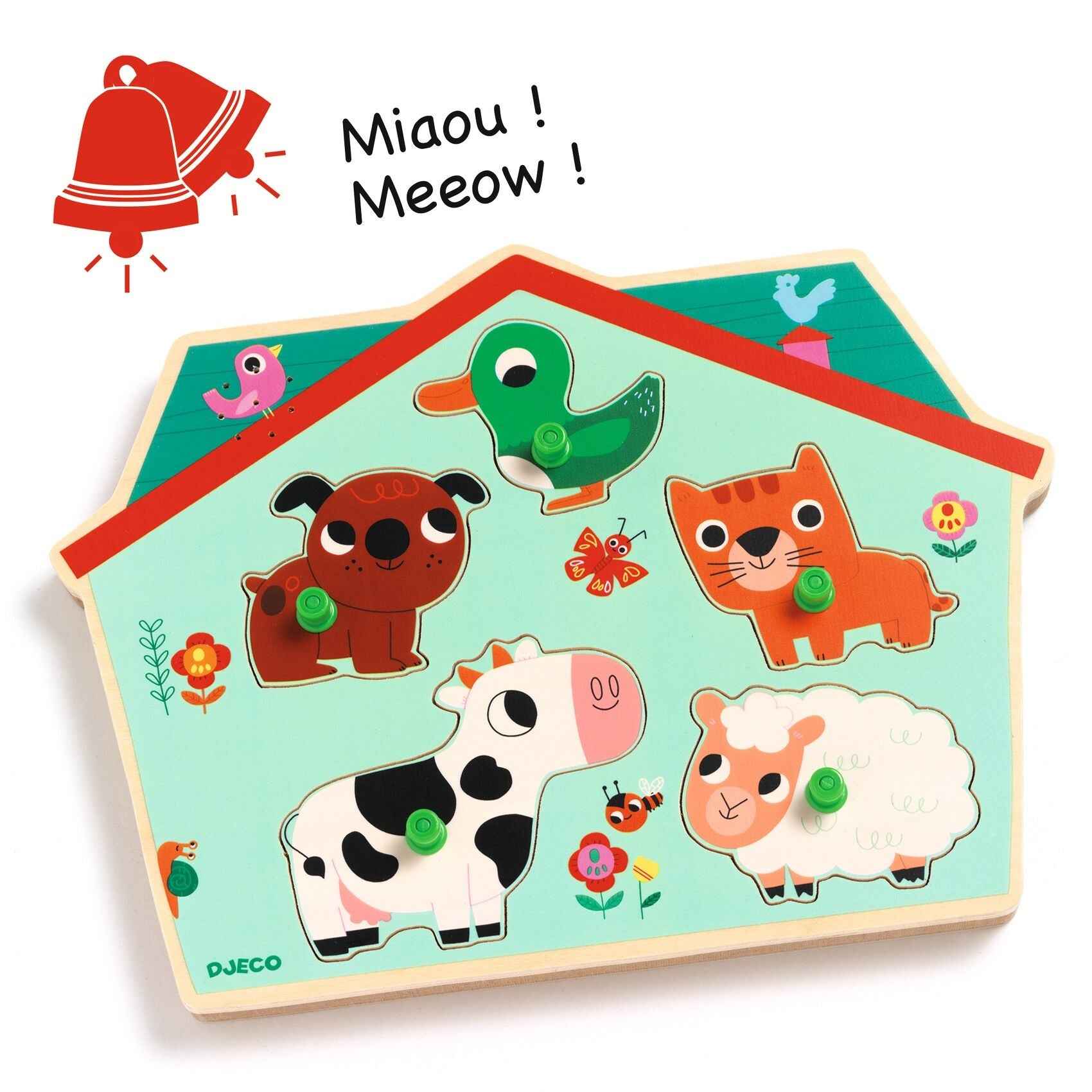 Djeco | Ouaf Woof Puzzle - Wooden Sound Farm