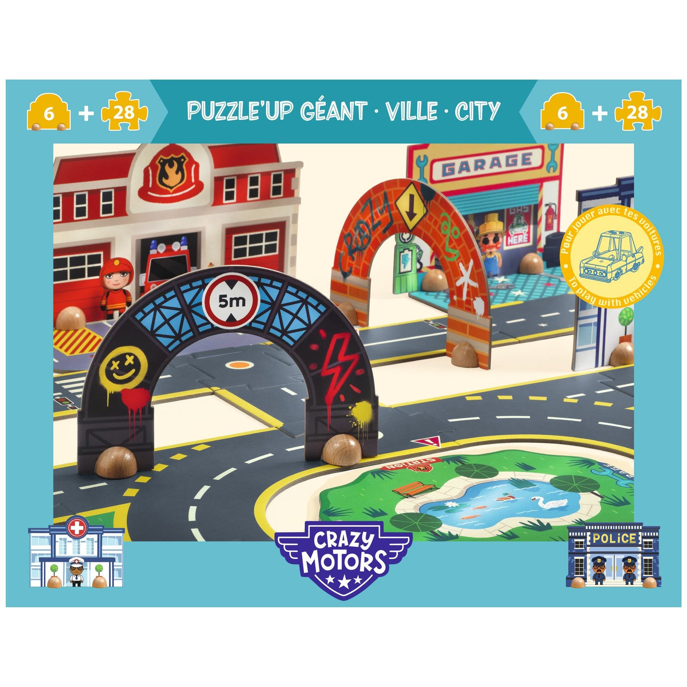 Djeco | Crazy Motors Puzzl'Up Giant Stad 34 Stuks
