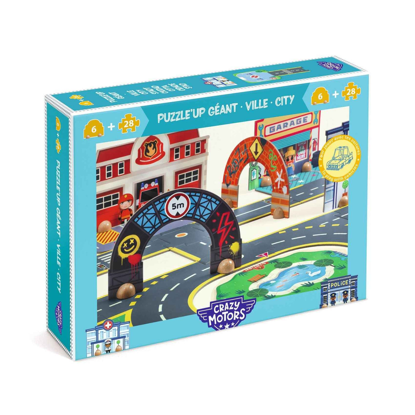 Djeco | Crazy Motors Puzzl'Up Giant Stad 34 Stuks