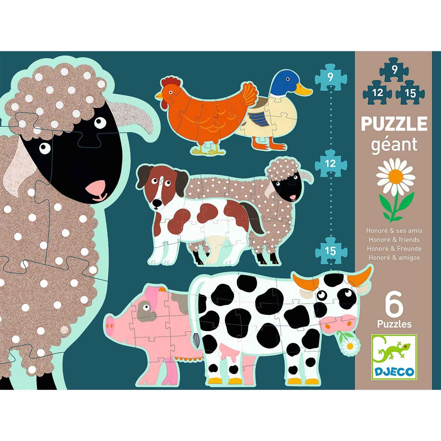 Djeco Jumbo Puzzle Honoré and Friends 9, 12, 15 pieces