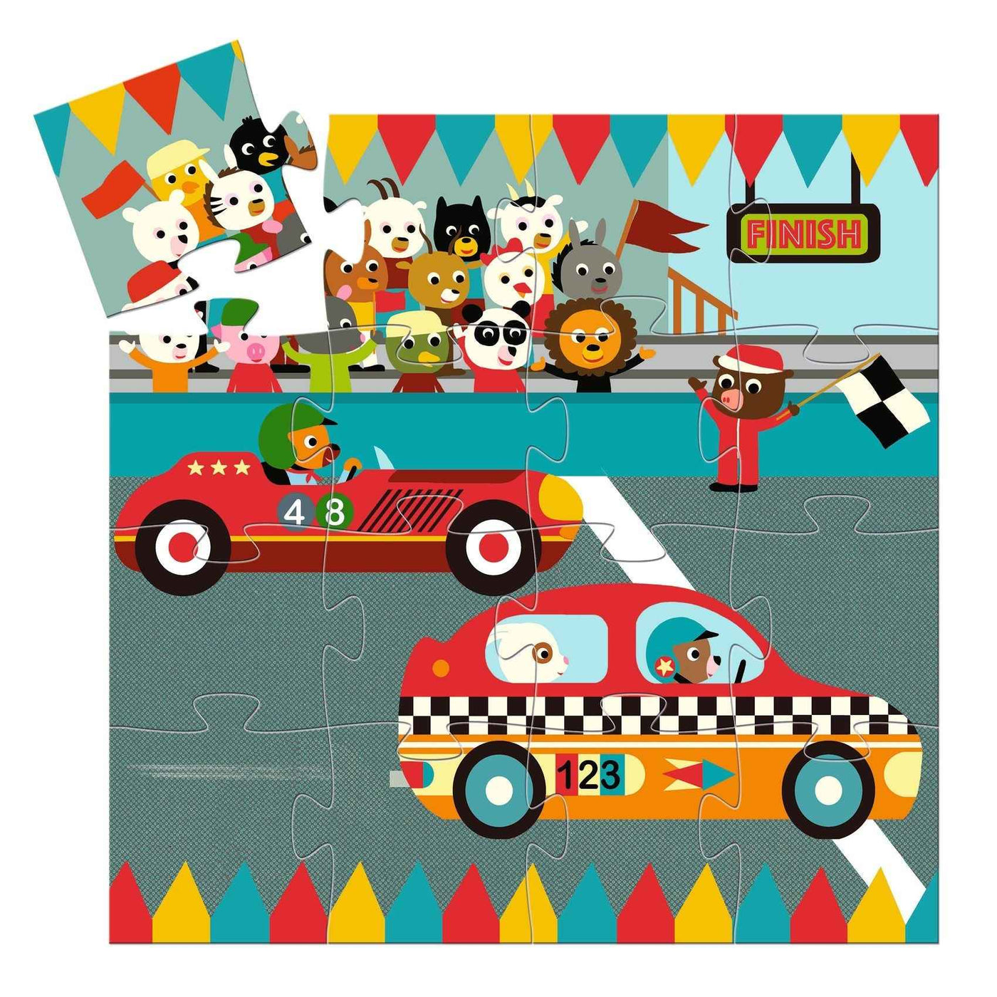 Djeco 16-piece race car puzzle