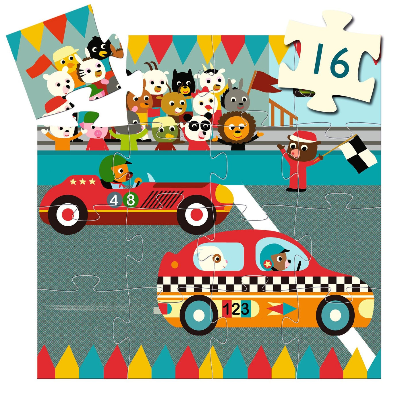 Djeco puzzel de raceauto 16 stukjes