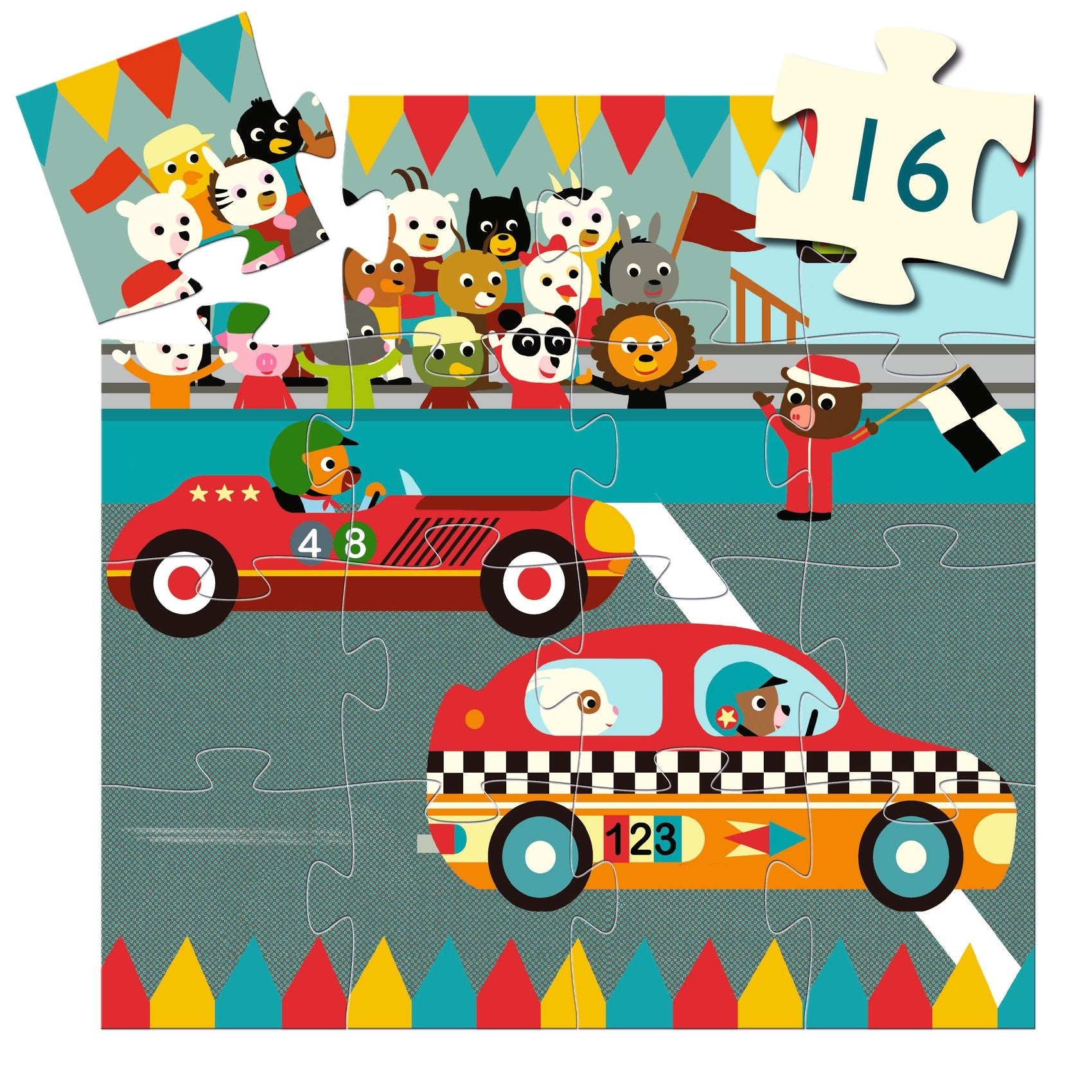 Djeco puzzel de raceauto 16 stukjes