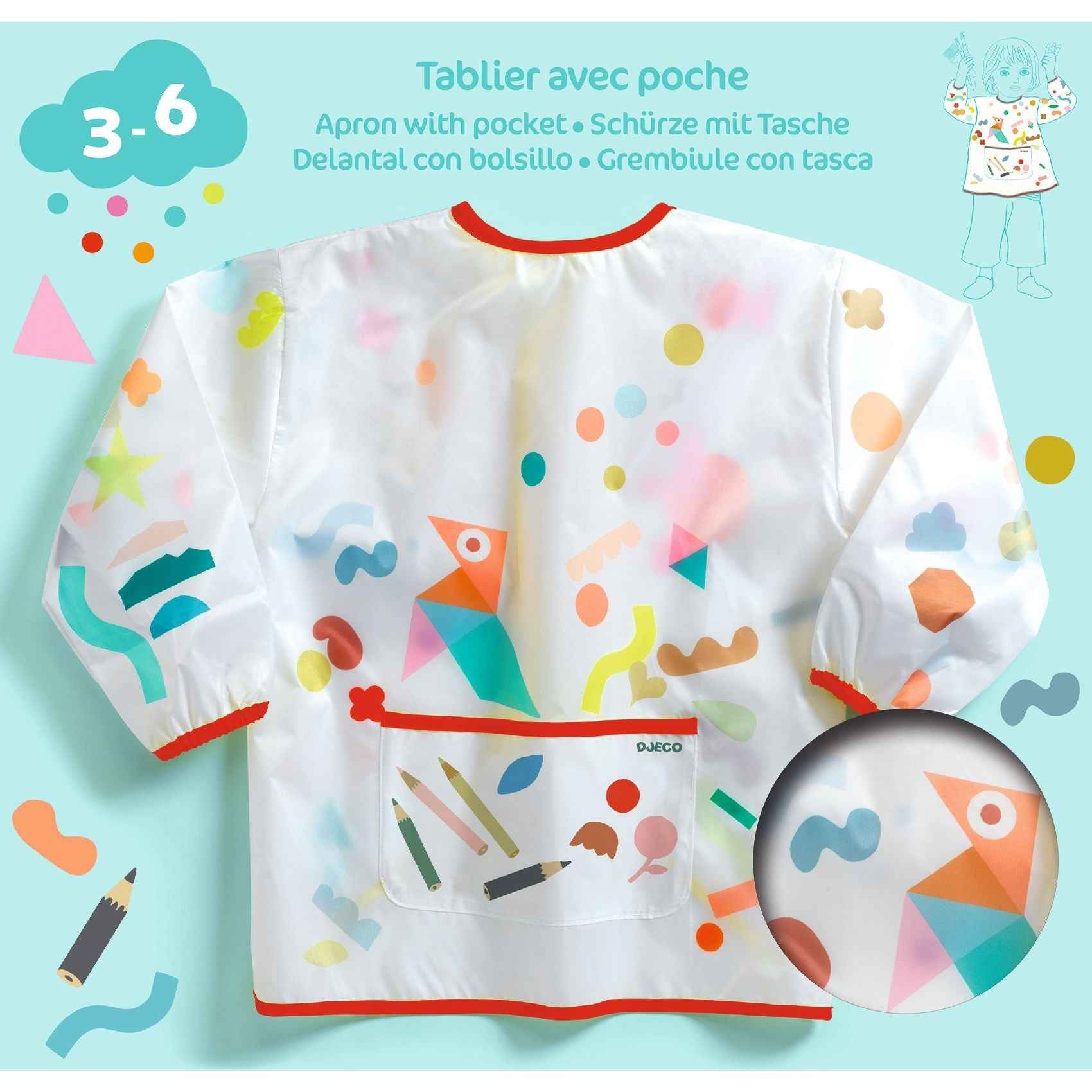 Djeco | Apron with Pocket - Stickers and Pencils