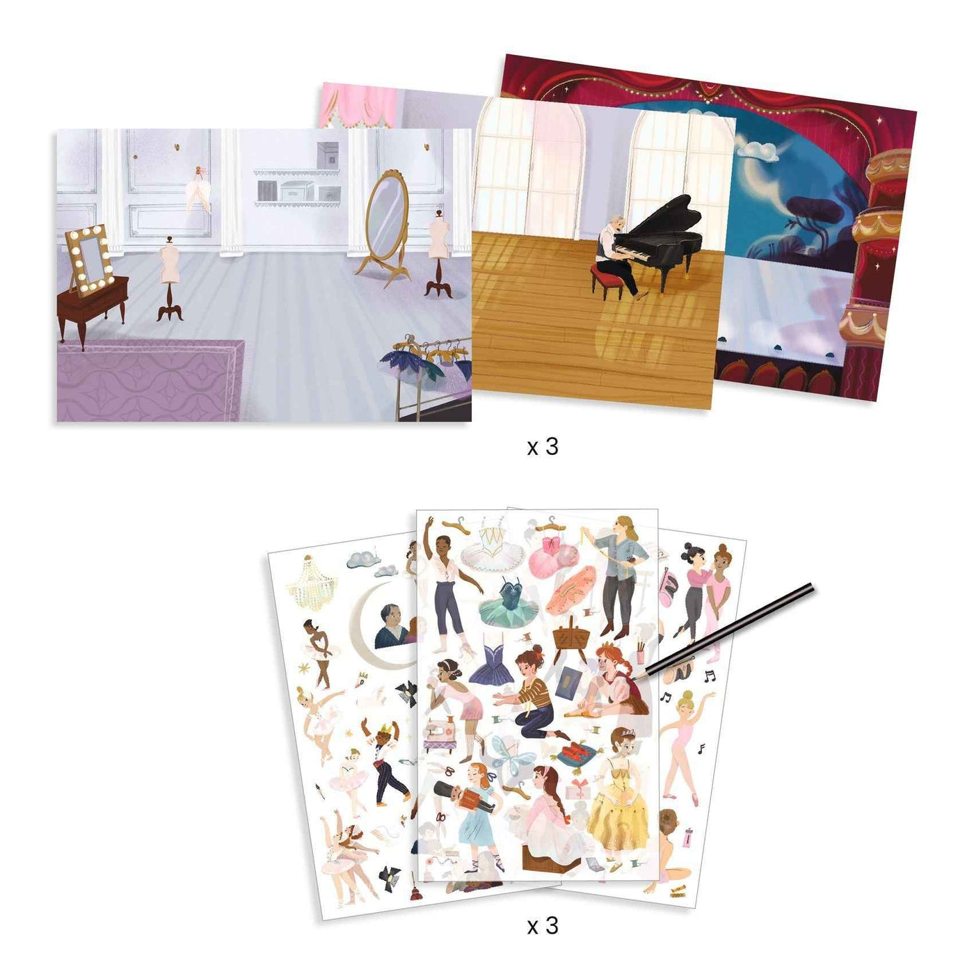 Djeco | Over 100 Transfer Stickers and 3 Large Designs Featuring Young Ballet Dancers from the Opera