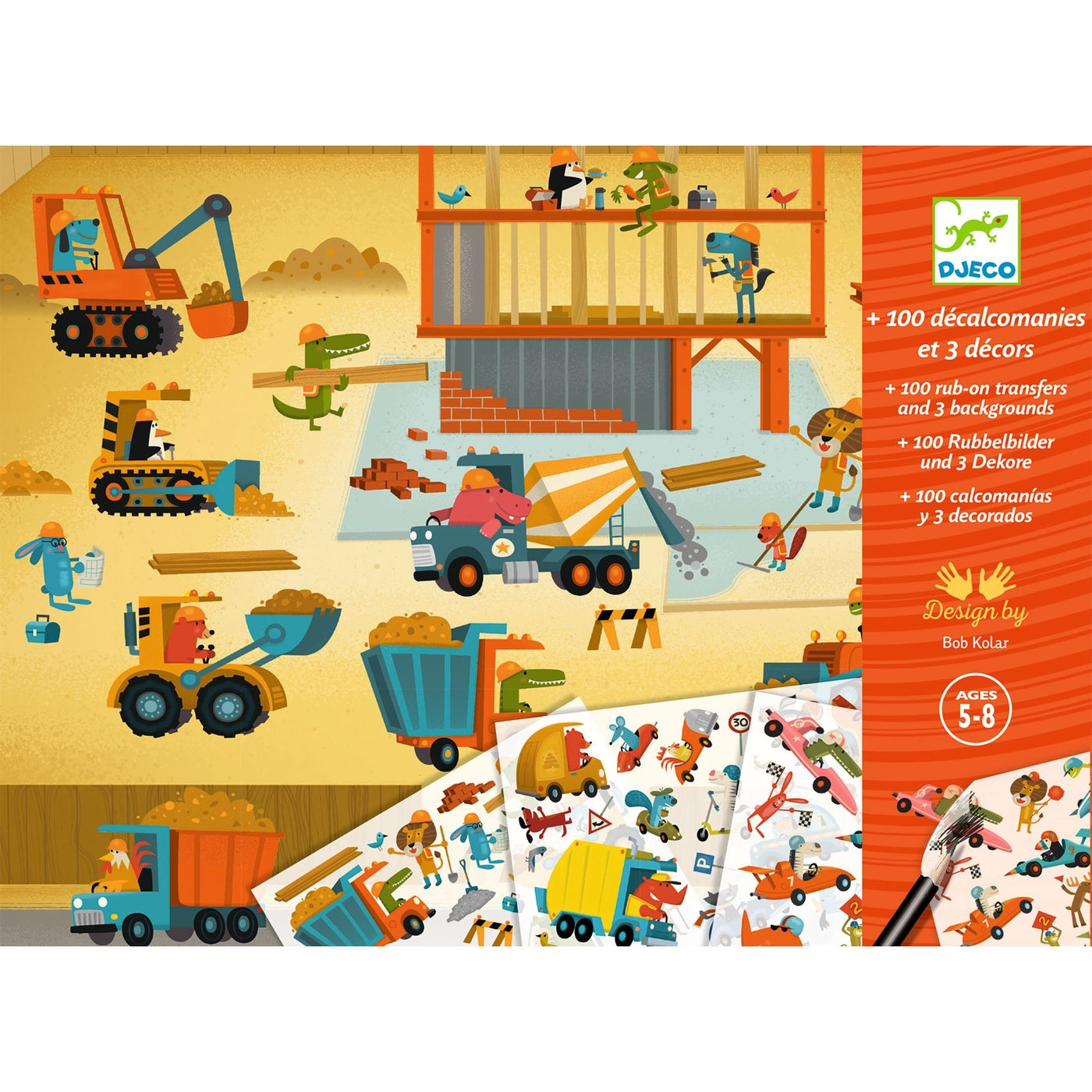 Djeco | + 100 Transferstickers En 3 Grote decors Asfalt