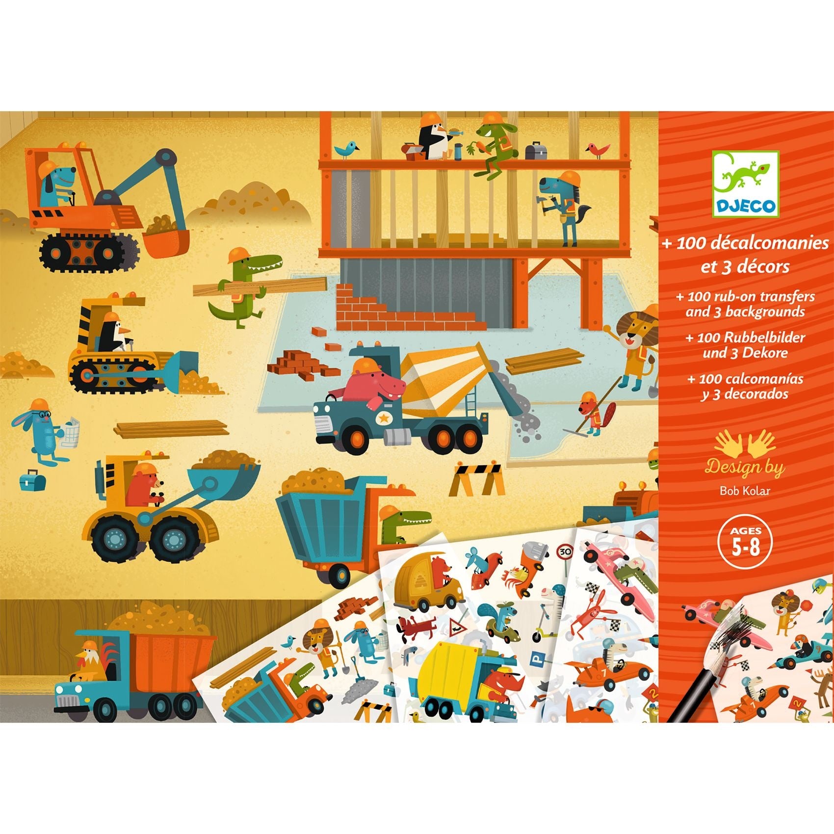 Djeco | + 100 Transferstickers En 3 Grote decors Asfalt