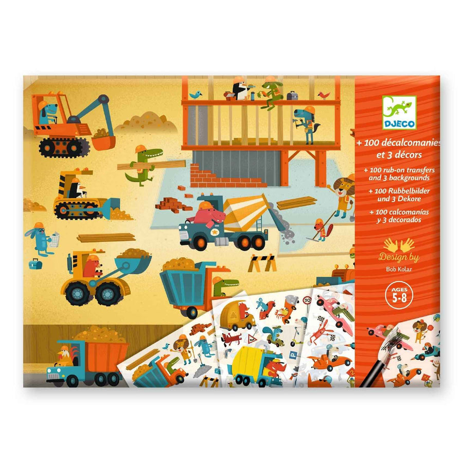 Djeco | + 100 Transferstickers En 3 Grote decors Asfalt