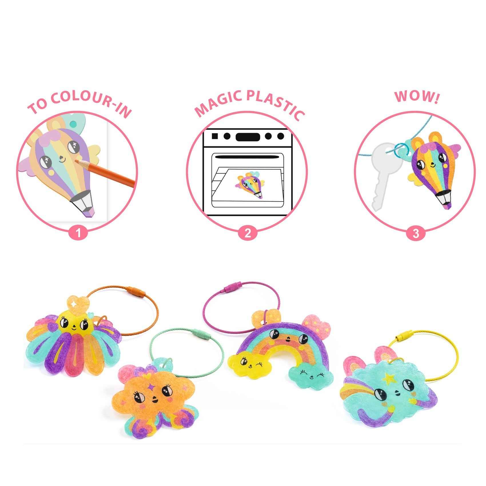 Djeco craft kit Krimpie Dinkie - Kawaii keychains