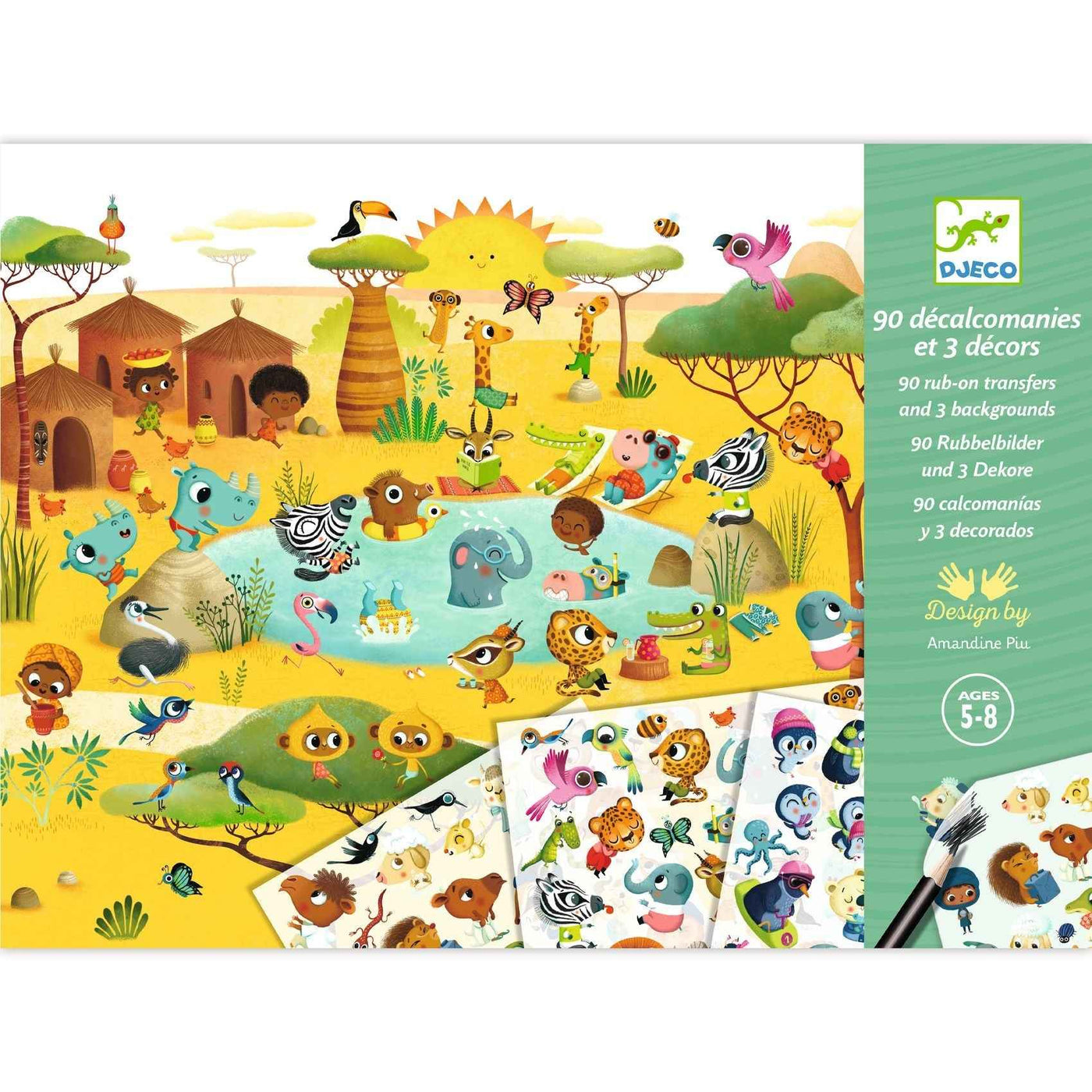 Djeco | 90 Transferstickers En 3 Grote decors Savanne, Woestijn En Noordpool