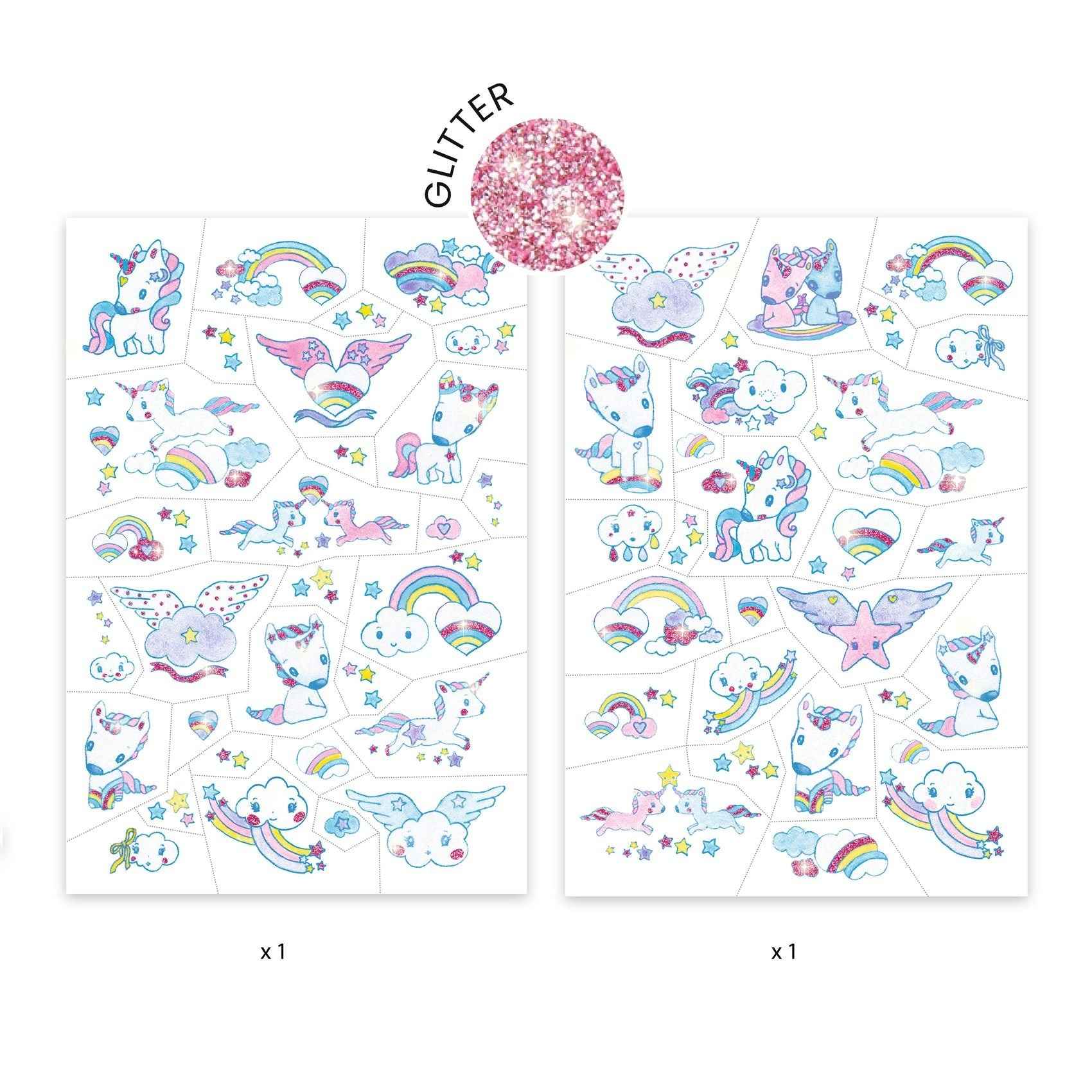 Djeco - Unicorn Tattoos - Glitter, Ages 3+
