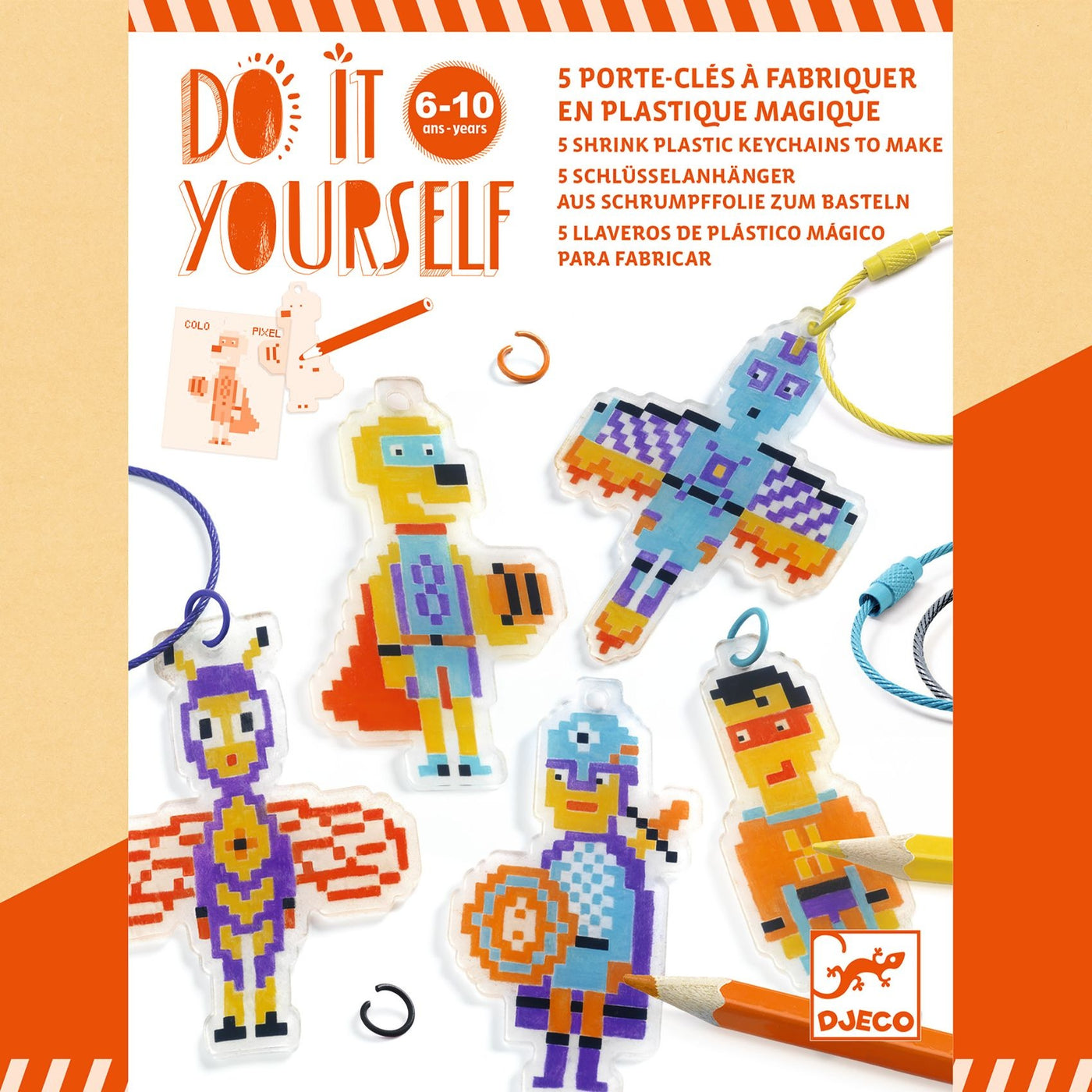 Djeco | Do It Yourself 5 krimpfolie Sleutelhangers Om Te Maken Pixelkunsthelden