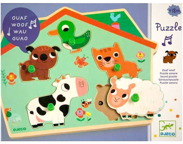 Djeco | Puzzel Ouaf Woof - Houten Geluidsboerderij