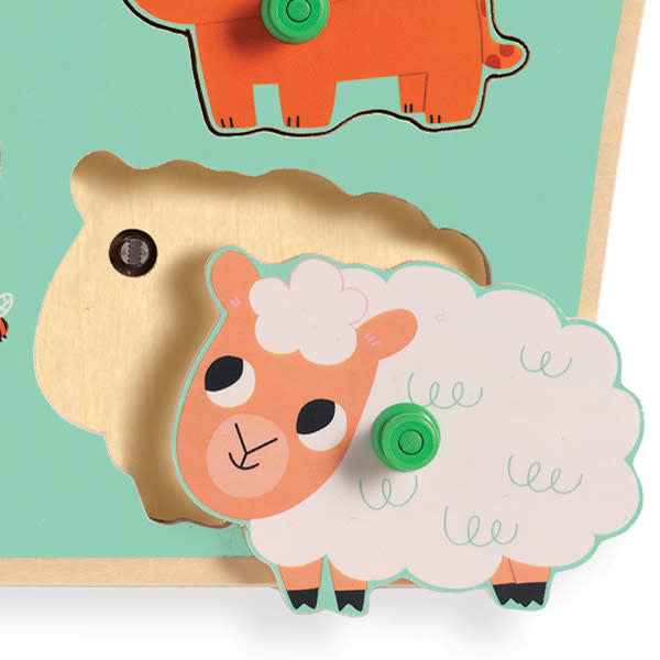 Djeco | Ouaf Woof Puzzle - Wooden Sound Farm