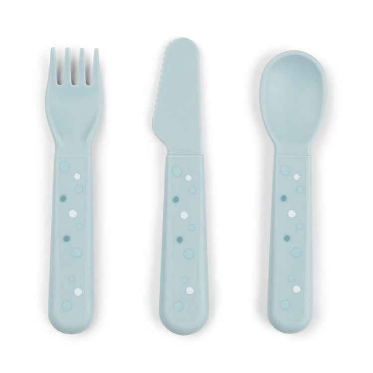 Done by Deer Foodie cutlery set (spoon/fork/knife) - Happy dots Blue