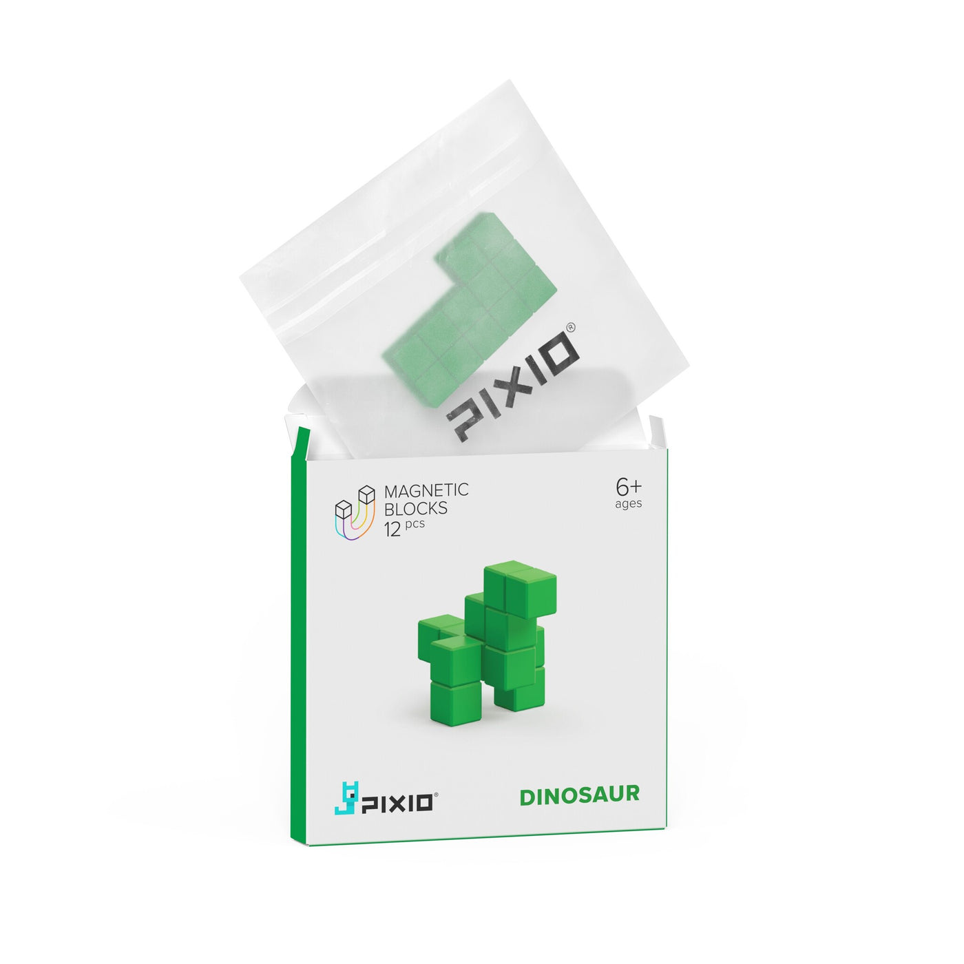 Pixio | Magnetische Blokken Color Series Green Dinosaur 12 Stuks