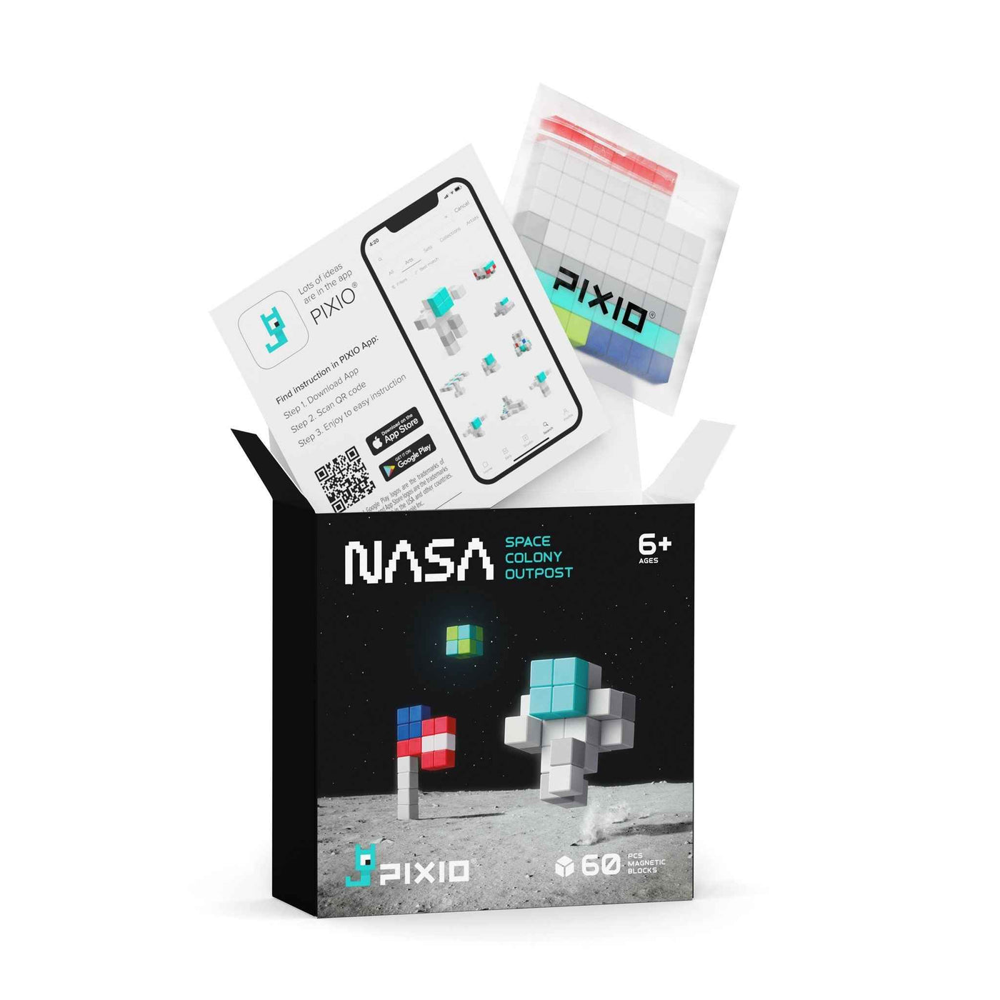 Pixio | Magnetic Blocks Story Series NASA Space Colony Outpost 60 Pieces