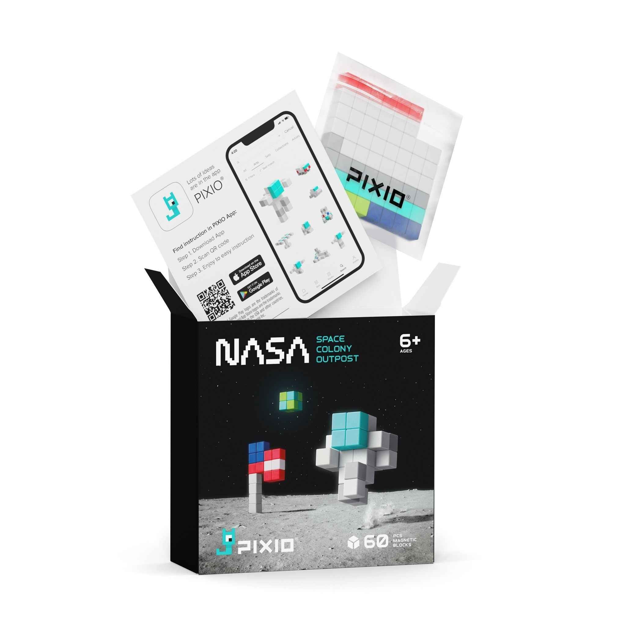 Pixio | Magnetic Blocks Story Series NASA Space Colony Outpost 60 Pieces