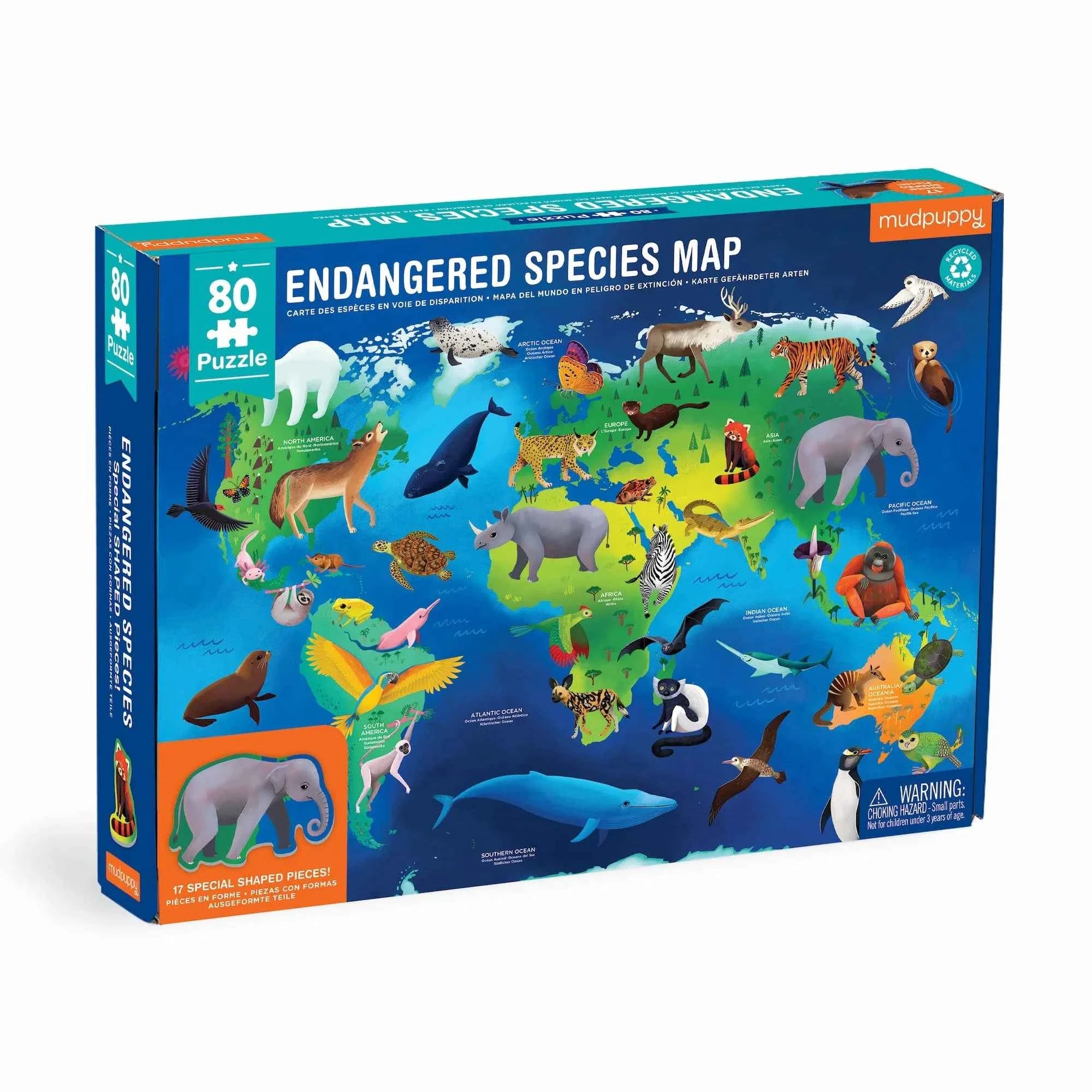 Mudpuppy | Bedreigde Diersoorten Over De Hele Wereld 80-Delige Geografische Puzzel