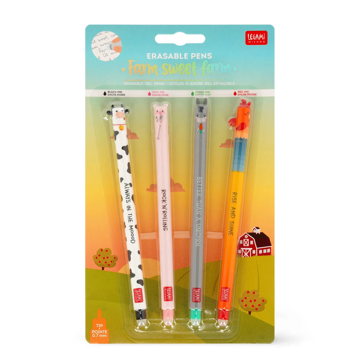 Legami | Set Van 4 Uitwisbare Gelpennen - Farm Sweet Farm