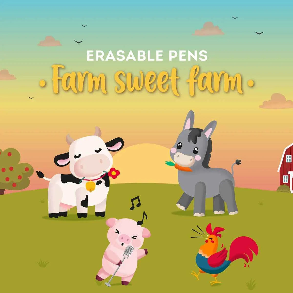 Legami | Set Van 4 Uitwisbare Gelpennen - Farm Sweet Farm