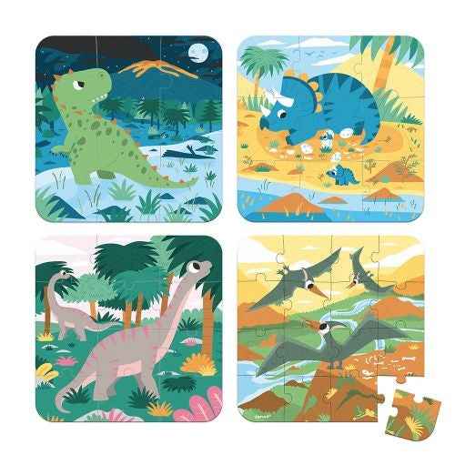 Janod - 4 Dinosaur Puzzles (6-9-12-16PCS)